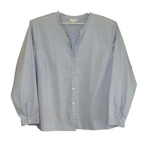 J.Jill Button Up Top Womens Size 2X Light Blue Cotton Blend Long Sleeve Stretch